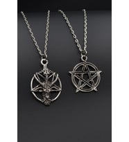 2'li Ters Pentagram Keçi Kafası - Wicca Erkek Kadın Kolye Seti 925 Ayar Gümüş Kaplama