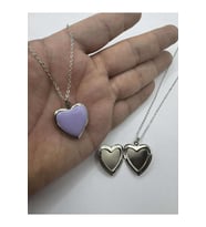 Lila Açılabilir Kapaklı Kalp Kolye 55 cm Zincirli, Metal Resimlik Kolye