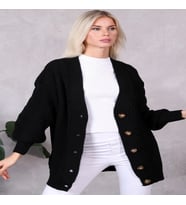 Lugmo Kadın Triko Hırka 5 Düğmeli Saç Örğülü Hırka Siyah (80cm)