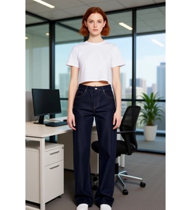 Kadın Koyu Wide Leg Yüksek Bel Denim Pantolon Fonksiyonel Dayanıklı Kaliteli Konforlu Spor