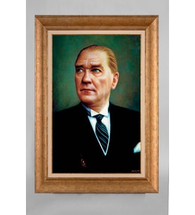 Altın Varaklı Çerçeveli Paspartulu Atatürk Tablo a74 (Gold)