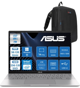 Asus Vivobook S14 S3407VA Intel Core 5 210H 4.8 Ghz 56GB Ddr5 256GB SSD Windows 11 Pro 14 Inç IPS Wuxga (1920 x 1200) 300NITS Taşınabilir Bilgisayar WLY083P26 + Zetta Çanta