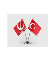Yeniden Refah Partisi ve Türk Bayrağı İkili Saten Masa Bayrağı Takımı