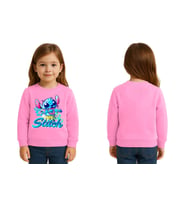 Unisex Stitch Baskılı Çocuk Swaetshirt 3 İplik Şardonlu (Pembe)