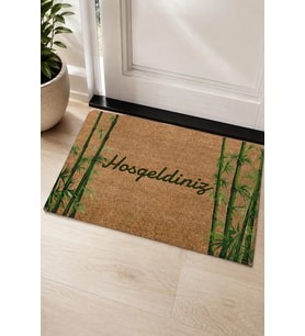 Valerine Life Yeşil İyi Şans Bambuları Hoş Geldiniz Ev işyeri iç Dış Kapı Önü Paspası 45x70cm