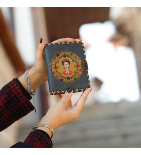 Frida Figürlü Küçük Cüzdan Etnik Bohem Retro Style - Antrasit (Taba)