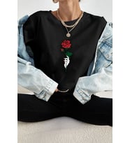 Unisex Rose Baskılı T-shirt (Siyah)