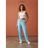 Büyük Beden Tek Alt Pijama Yumuşak Milan Kumaş İpli Bel Mavi Yıldız Geometrik Loungewear Pantolon