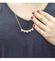 Yapışık 5li Kalpler 925 Ayar Gümüş Zirkon Taşlı Gold Kaplama Kolye (Karışık)