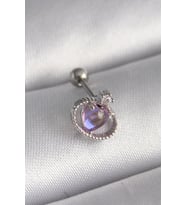 316L Çelik Gümüş Renk Mor Mineli Kalp Zirkon Taş Detay Tragus Piercing - TJ-PR1273