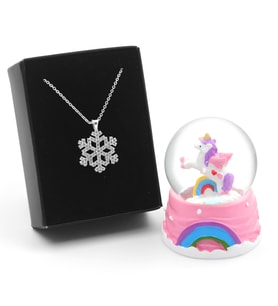 Sevgiliye Özel Unicorn Kar Küresi & Kar Tanesi Kolye