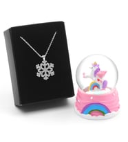 Sevgiliye Özel Unicorn Kar Küresi & Kar Tanesi Kolye