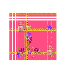 Çiçekli Desen Gold Seri Twill Eşarp Eşarp Askısı ile Birlikte 90x90 cm Nar Çiçeğ
