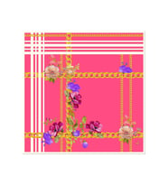 Çiçekli Desen Gold Seri Twill Eşarp Eşarp Askısı ile Birlikte 90x90 cm Nar Çiçeğ