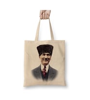 Mustafa Kemal Atatürk 013 Beyaz Bez Çanta Uzun Saplı Alışveriş Çantası Plaj Çantası