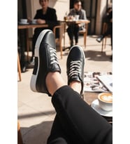Enoch Hakiki Deri Siyah Bağcıklı Beyaz Tabanlı Erkek Comfort Sneaker
