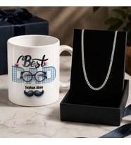 BK Gift Kişiye Özel Babalar Günü Tasarımlı Beyaz Kupa & Sık Gurmet Zincir Kolye -7, Babalar Günü Hediyesi