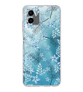 PrintiFy Vivo Y15s Uyumlu Kamera Korumalı Floral Mavi Tasarımlı Şeffaf Silikon Kılıf