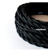 Marketcik 2x0,50mm Siyah Renkli Dekoratif BURGULU Kumaş Kablo, 1 Metre