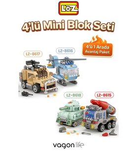 Loz Micro Block 4'lü Savaş Araçları 4 Farklı Model Dekoratif Oyuncak Yapım Seti Yapı Blok Seti
