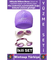 #YüzmeSeti Ayarlanabilir Su Geçirmez Buğu Önleyici Yüzücü Gözlüğü Büyük Beden Silikon Bone İkili Set