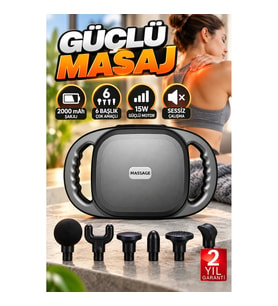 2000 mAh Şarjlı Masaj Tabancası 6 Başlıklı 15W Güçlü Masaj Cihazı