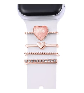 Microsonic Apple Watch 7 45mm Kordon Süsü Charm İnci Kalp Rose Gold