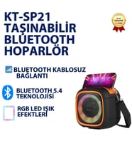 KT-SP21 Taşınabilir Bluetooth Hoparlör  Süper Bass, RGB Işık, Hi-Fi Stereo, FM Radyo, USB & TF Kart Destekli