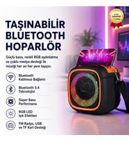 Taşınabilir Bluetooth Hoparlör Süper Bass, RGB Işık, Hi-Fi Stereo, FM Radyo, USB & TF Kart Destekli