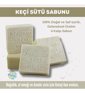Bitkiselce Saf ve doğal içeriklerle Keçi Sütü Sabunu   450 gr (4 Kalıp)