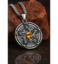 voyageaccessory Çift Taraflı Pentagram Desenli Sarı Cam Göz Detaylı Antik Paslanmaz Çelik Kolye