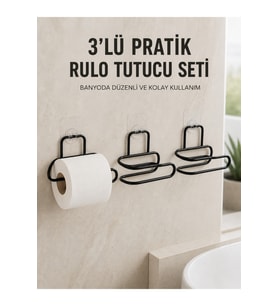3’lü Yapışkanlı Tuvalet Kağıdı Tutucu Seti Siyah