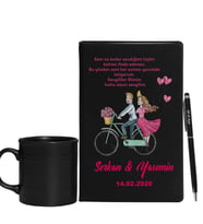 Sevgililer Gününe Özel Siyah Defter Kalem & Varil Kupa Hediye Seti 10