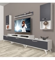 Decoraktiv Ekoflex 270DA Mdf Retro Tv Ünitesi Tv Sehpası - Beyaz Antrasit (Beyaz - Antrasit)