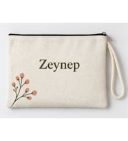 Kişiye Özel Pembe Tomurcuk Köşe Baskılı Fermuarlı Makyaj Çantası Bozuk Para Cüzdanı Clutch