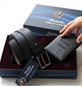 Yorkshine Polo Club Hakiki Deri Erkek Cüzdan & Kemer - Kişiye Özel Tasarım - Eşe, Sevgiliye, Babaya, Arkadaşa Hediye Seti