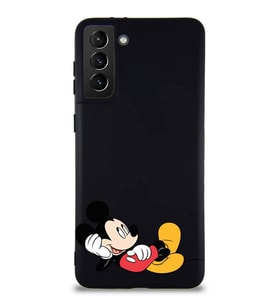 Samsung Galaxy S21 Plus Soft Premier Kapak Mickey Mouse-F Tasarımlı Silikon Kılıf - Siyah (Şeffaf)