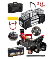 2 ton Hidrolik Kriko Ve Çift pistonlu Şişirme Kompresörü 2 li Set Çanta Hediyeli