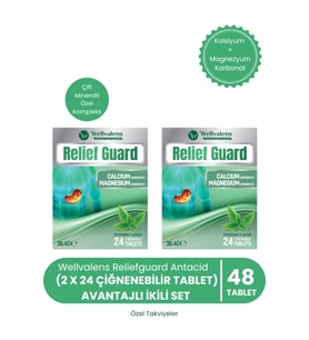 Relief Guard İkili Paket 48 Çiğnenebilir Tablet Nane Aromalı, Kalsiyum + Magnezyum Karbonat
