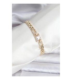 Mey İthalat® 14K Gold Renk Kaplama Zirkon Kare Taşlı CM Kadın Bileklik