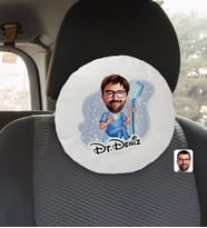 BK Gift Kişiye Özel İsimli Erkek Diş Hekimi Karikatürlü Yuvarlak Araç Koltuk Yastığı-2