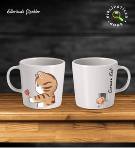 KirliPatiler Taş Kupa Fincan Üzeri Duygusal Kedi Baskılı (Model 1)