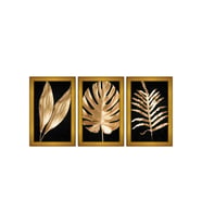 Kuru Yaprak-2 Temalı 3 lü Kanvas Tablo Seti 150 x 70 cm Gold Çerçeve
