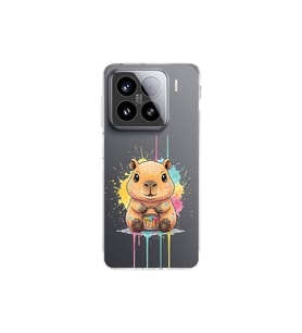 Xiaomi Mi 14 ile Uyumlu Splash Kapibara Tasarımlı Şeffaf Silikon Kılıf