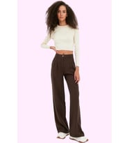 Kadın Geniş Paça Palazzo Pantolon Düz Desen Normal Bel Wide Leg Rahat Günlük Modern Tasarım (Kahverengi)