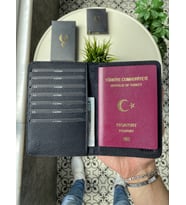 VİSSO 911 Hakiki Deri Kişiye Özel Pasaport Kılıfı İsme Özel Pasaport Kabı Pasaportluk Çanta SİYAH GUTTY