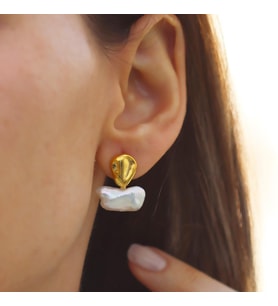 Damla Barok İnci Gold Gümüş Küpe