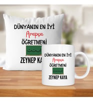 Dünyanın En İyi Arapça Öğretmeni Baskılı Kişiye Özel Kupa Bardak Ve Saten Yastık