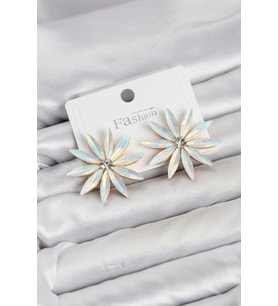 Beyaz Renk Kristal Taşlı Lotus Model Kadın Küpe