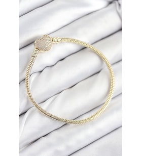 Pirinç Charm Zirkon Taşlı Kalp Model Gold Renk Kadın Bileklik 5886 - SSSSSS3711-7630